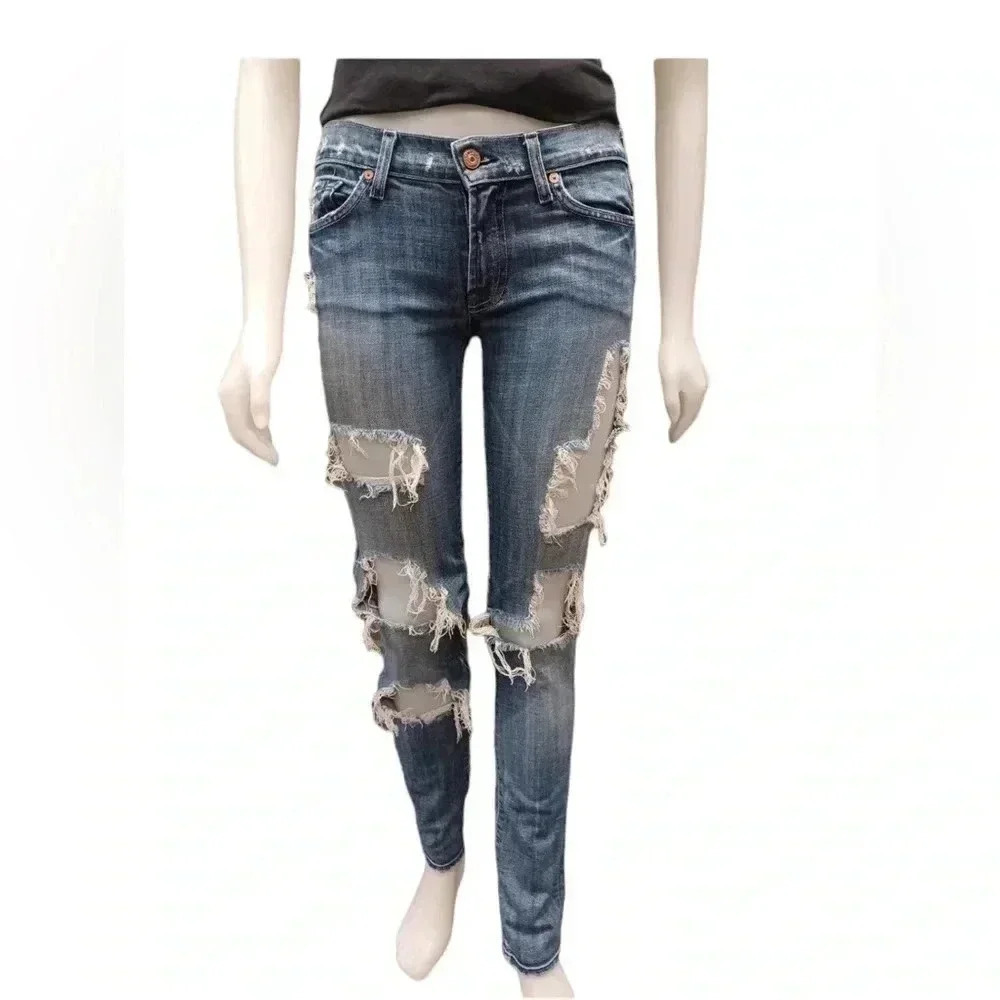 7 For  All Mankind Distressed Low Rise Bootcut Jeans Size 27